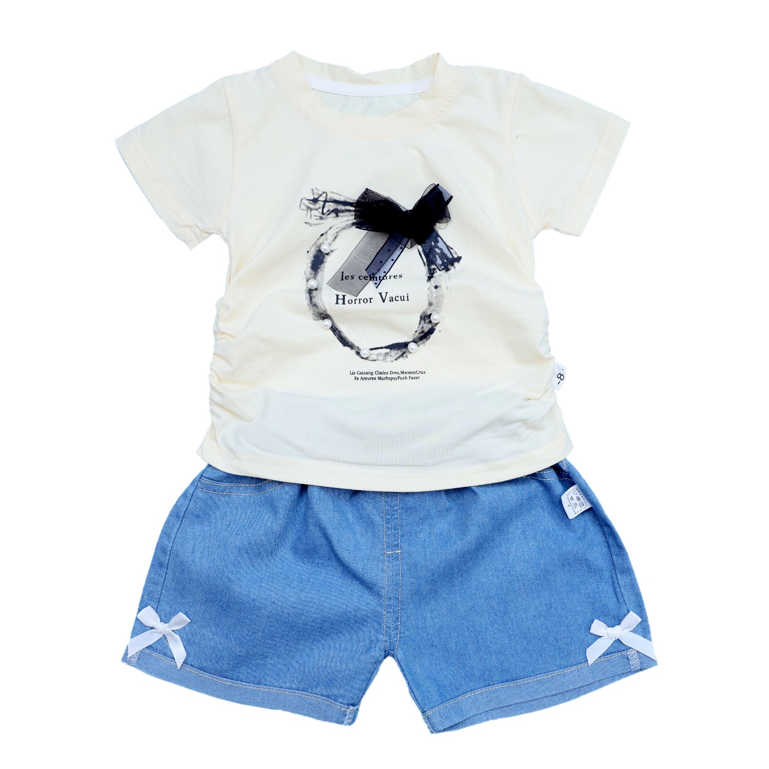 Summer Shorts Set for Girls with Pearls and Bow