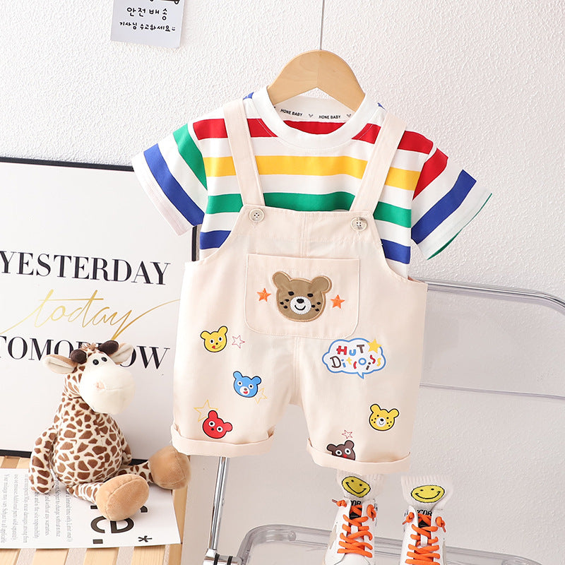 Dungaree with Striped T-Shirt
