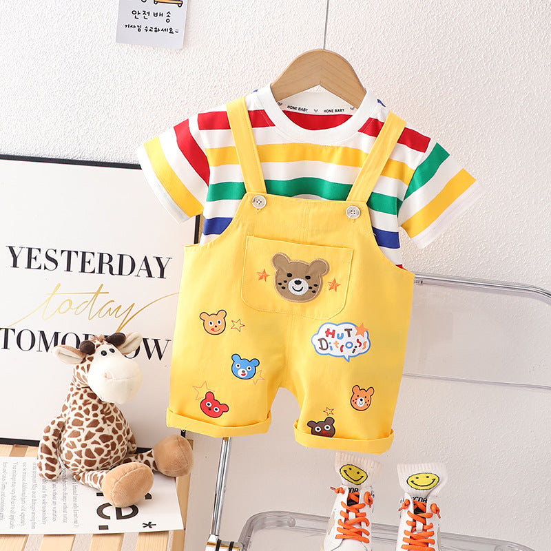 Dungaree with Striped T-Shirt