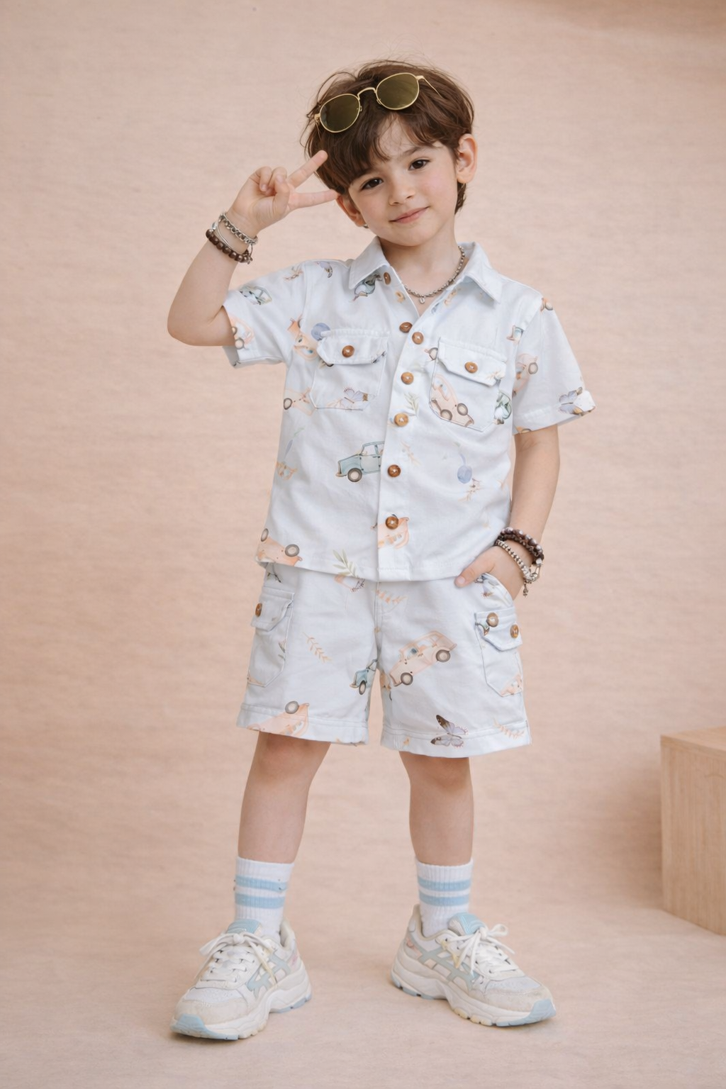 The Little Bunny Kids Vehicle Print Co-Ord Shirt & Shorts Set – TLB2676