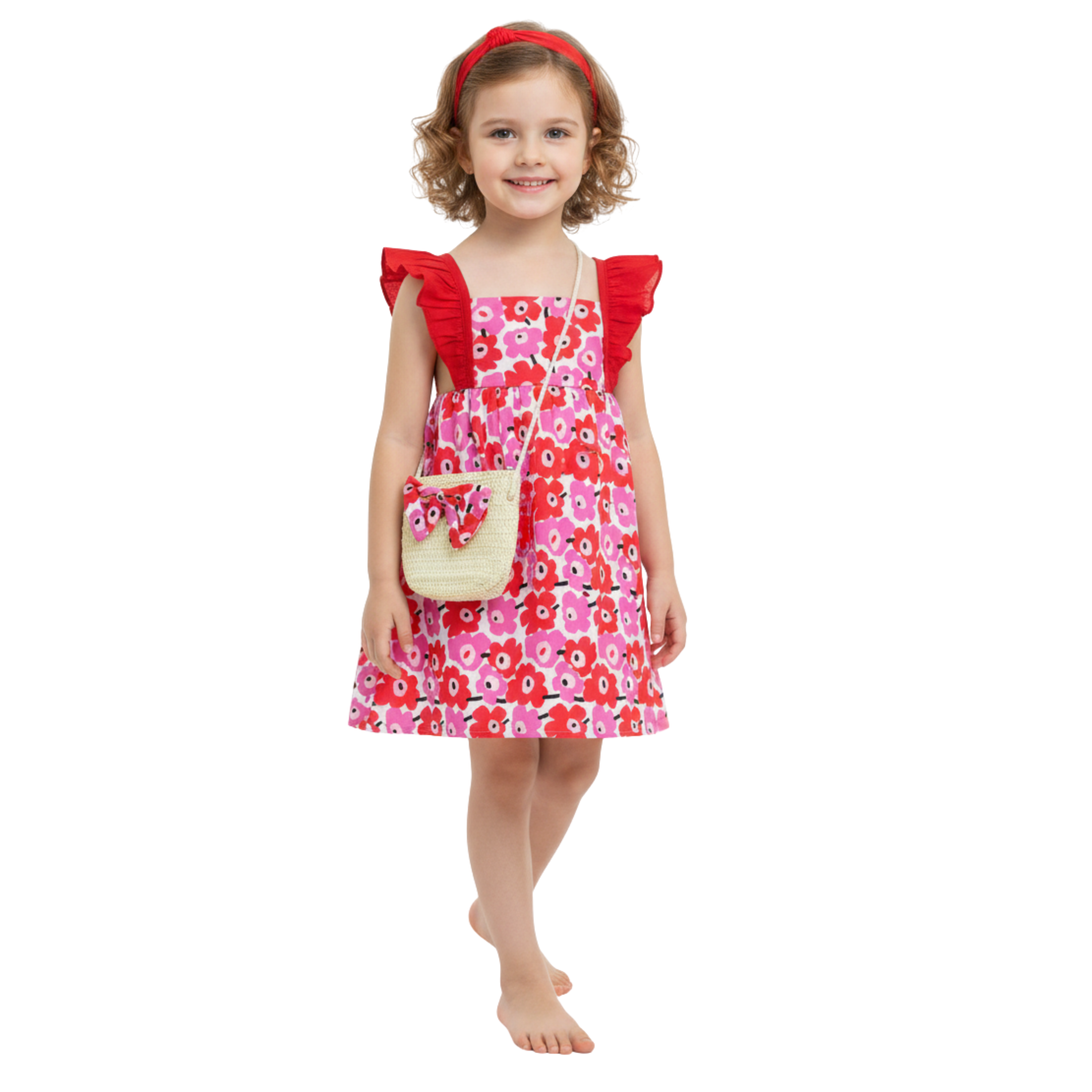 Girls Flutter Sleeve Frock with Sling Bag Set