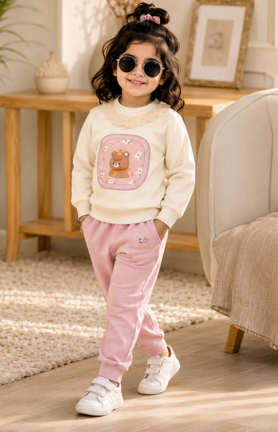 The Little Bunny Girls Pre-Winter Co-Ord Set | Bear Print Sweatshirt & Jogger Set-TLBMM2503