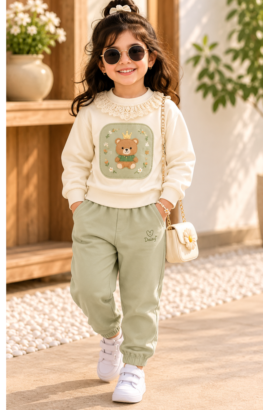 The Little Bunny Girls Pre-Winter Co-Ord Set | Bear Print Sweatshirt & Jogger Set-TLBMM2503