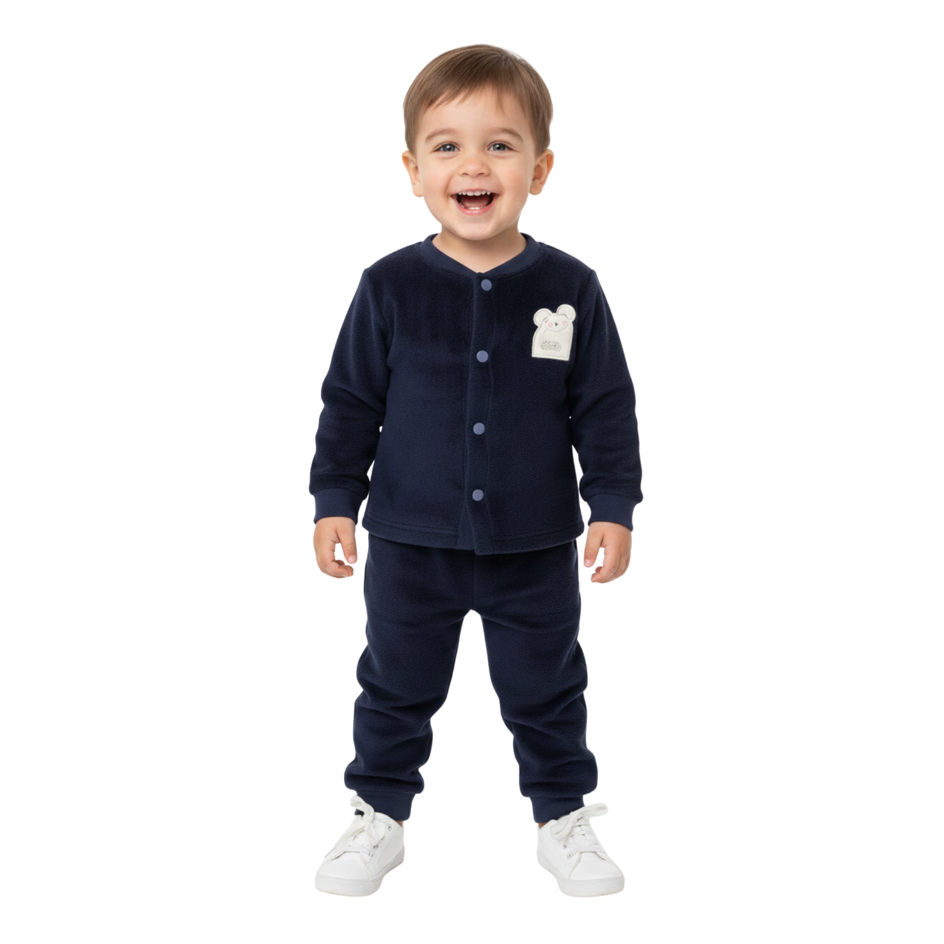 Button-Front Brushing Jogger Set