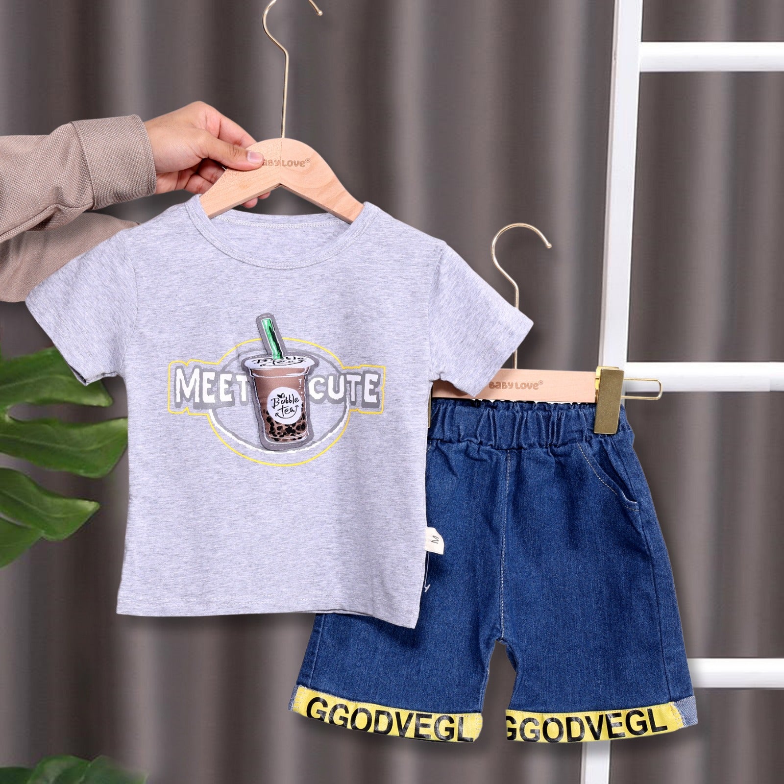Boba Tea Boys T-Shirt & Denim Shorts Set