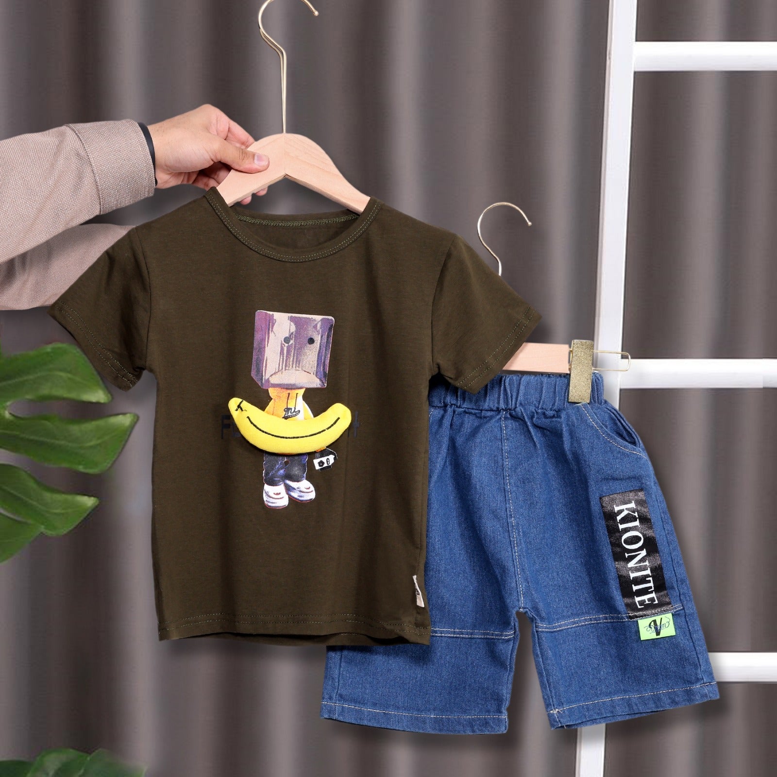 Boys Banana Applique T-shirt & Denim Shorts Set