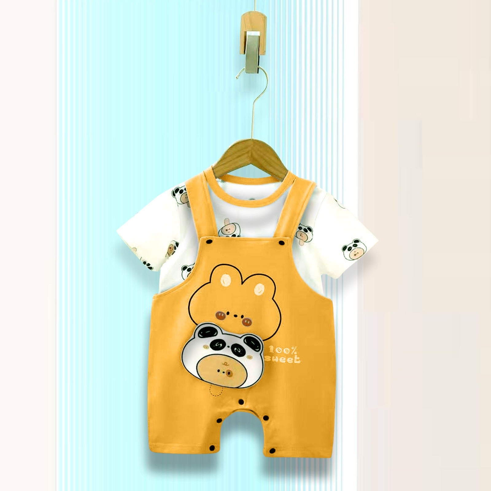 Panda T-shirt & Dungaree Set