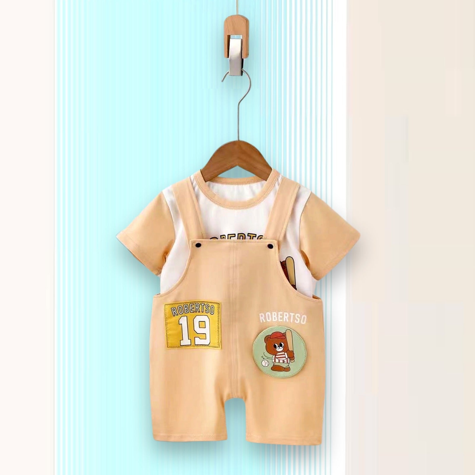 Baseball Teddy T-shirt & Dungaree Set