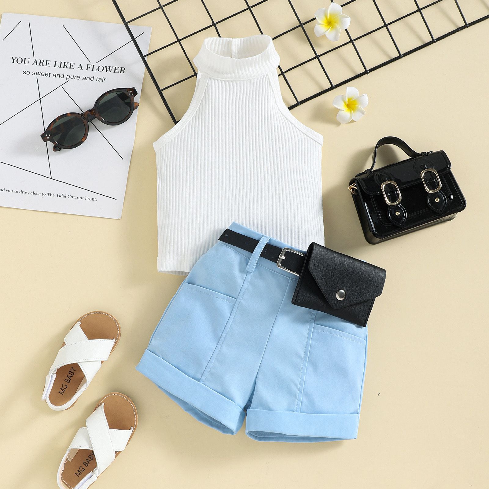 Girls Top with Shorts & Purse Set