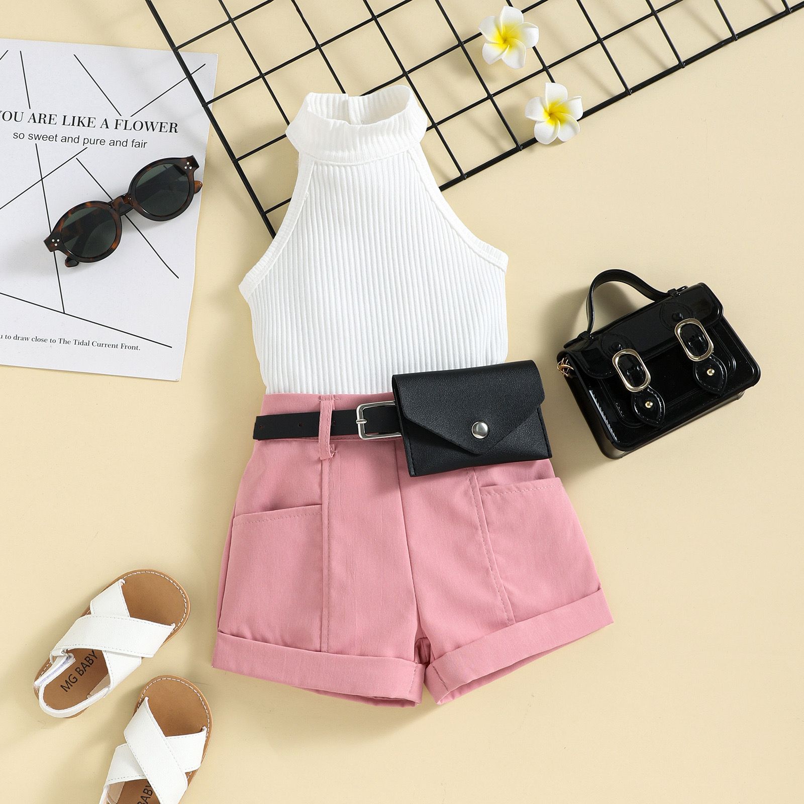 Girls Top with Shorts & Purse Set