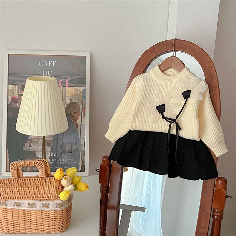 Girls Knitted Skirt & Sun Flower Sweater Co-Ord Set
