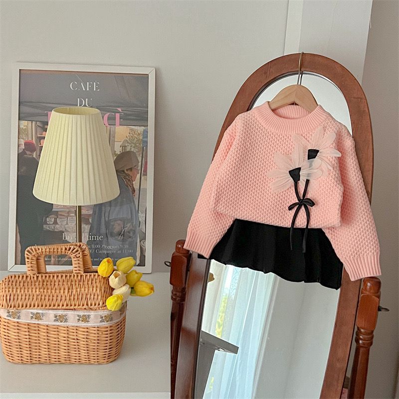 Girls Knitted Skirt & Sun Flower Sweater Co-Ord Set