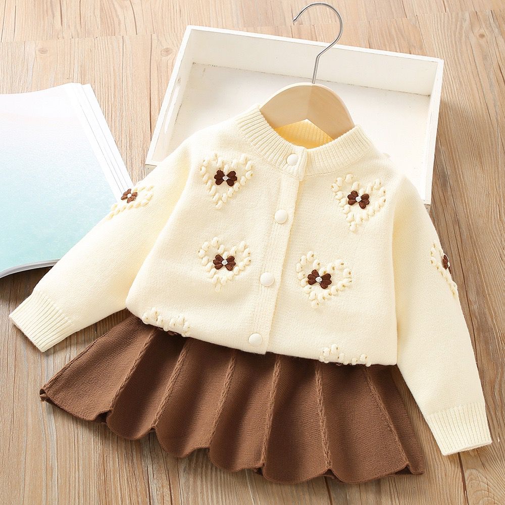 Girls Knitted Skirt & Heart Sweater Co-ord Set