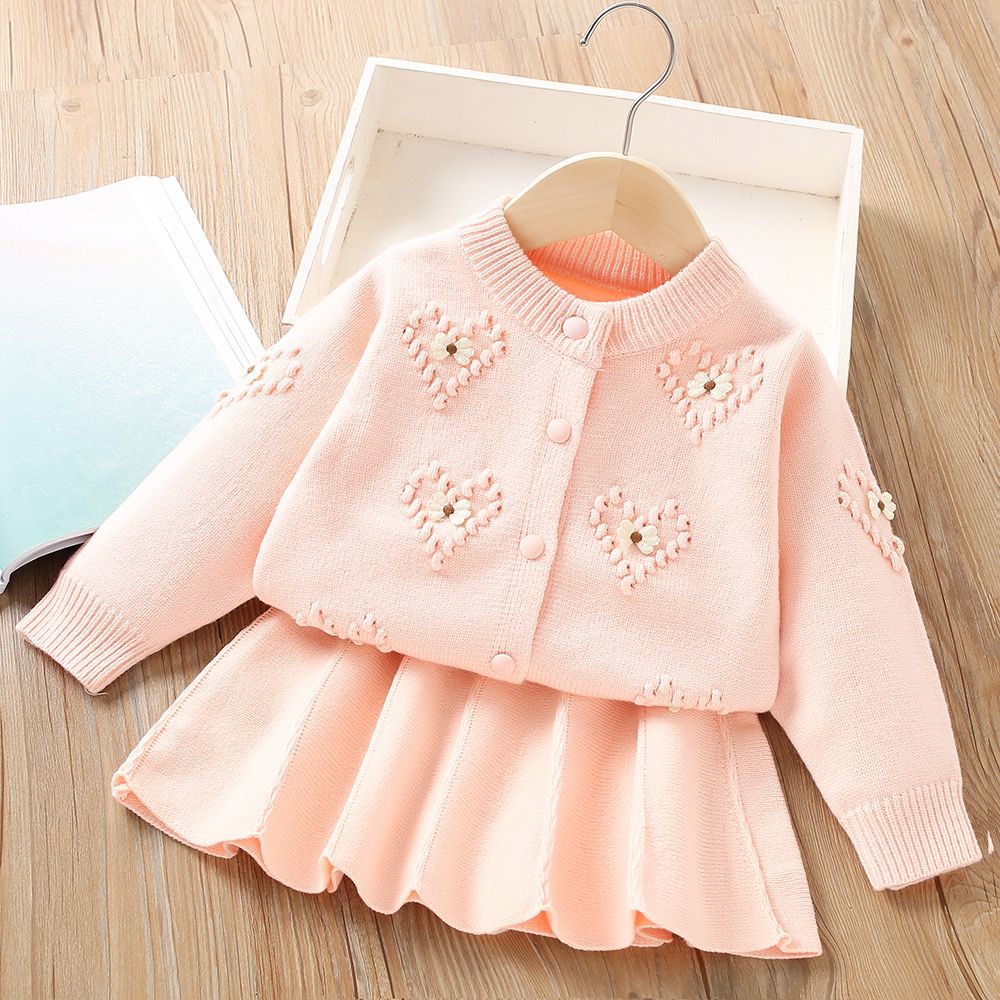 Girls Knitted Skirt & Heart Sweater Co-ord Set
