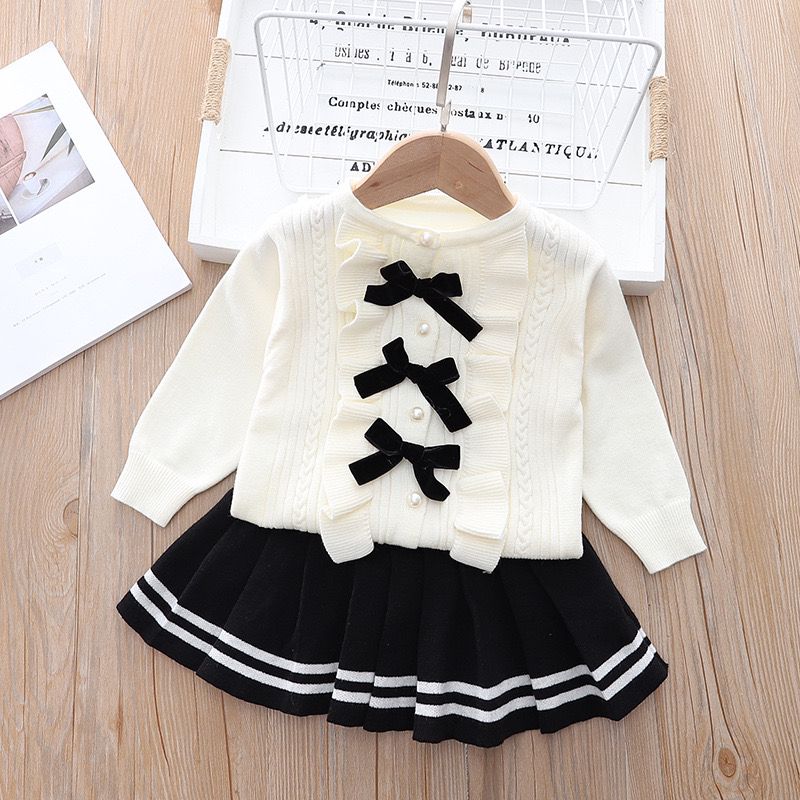 Girls Knitted Skirt & Bow Sweater Co-ord Set