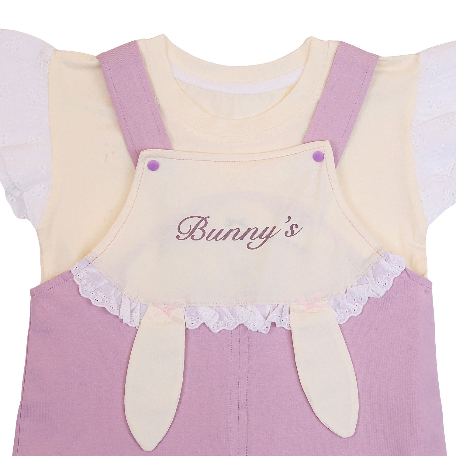 Girls Frill Sleeved Bunny Dungaree
