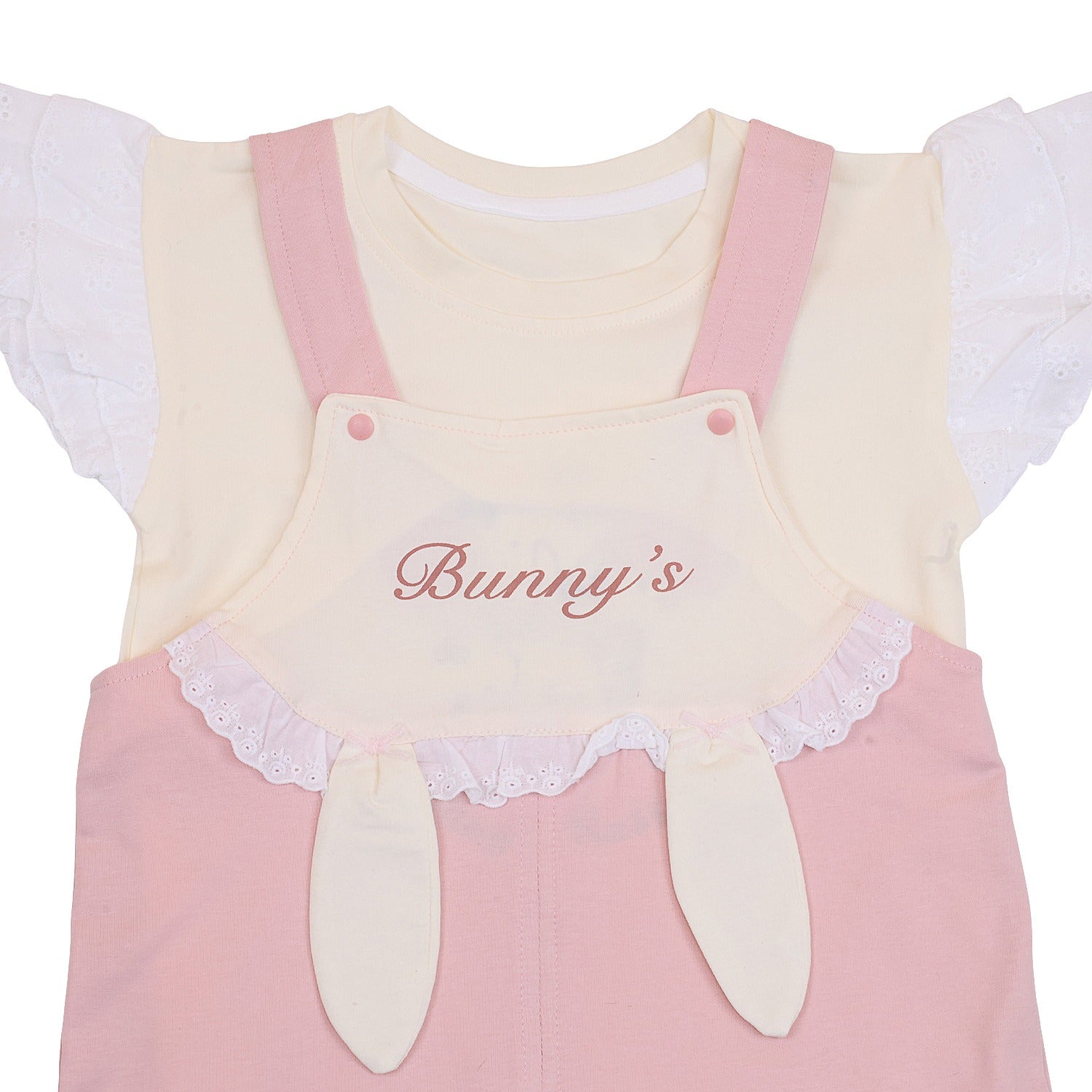 Girls Frill Sleeved Bunny Dungaree