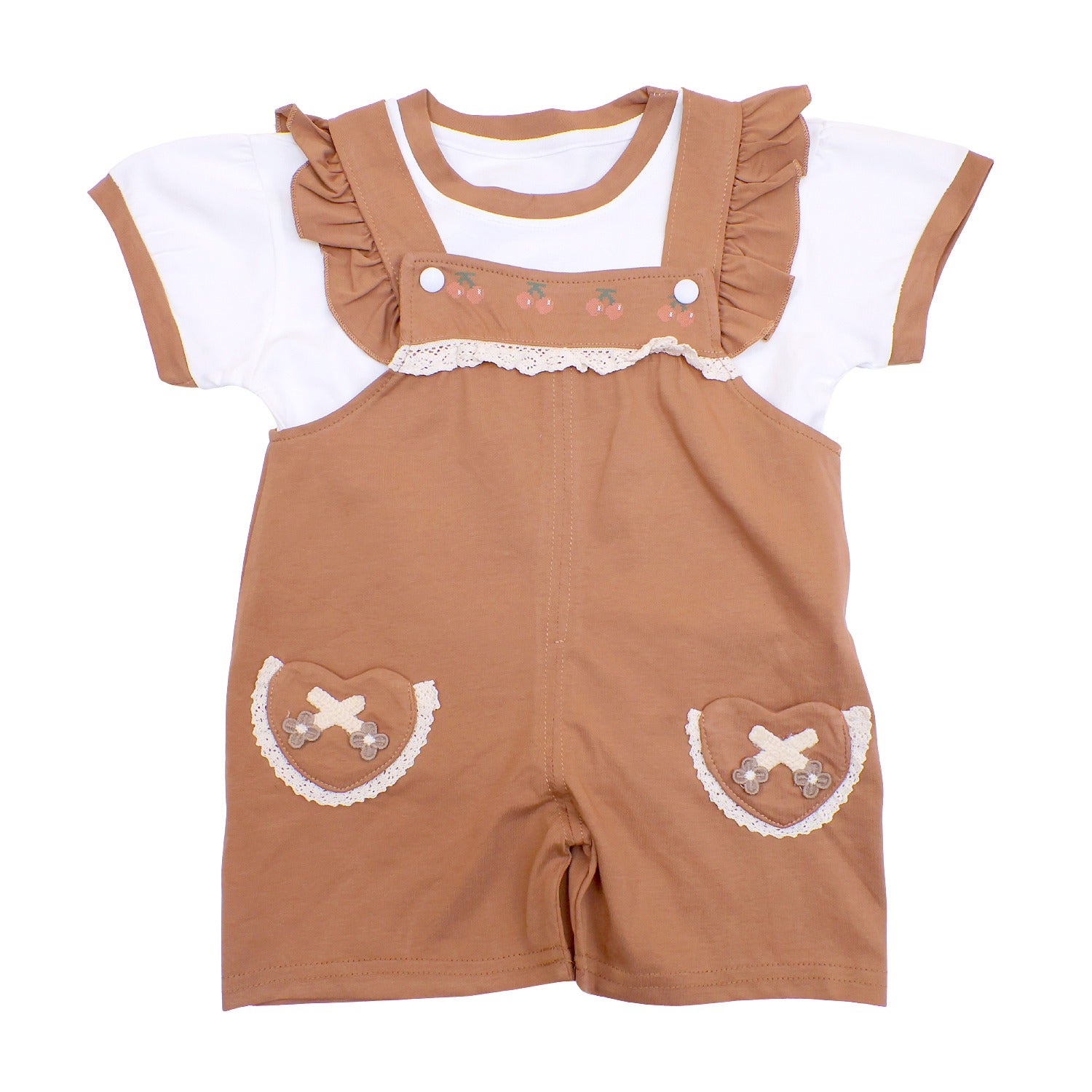 Girls Short Sleeves Dungaree with pockets