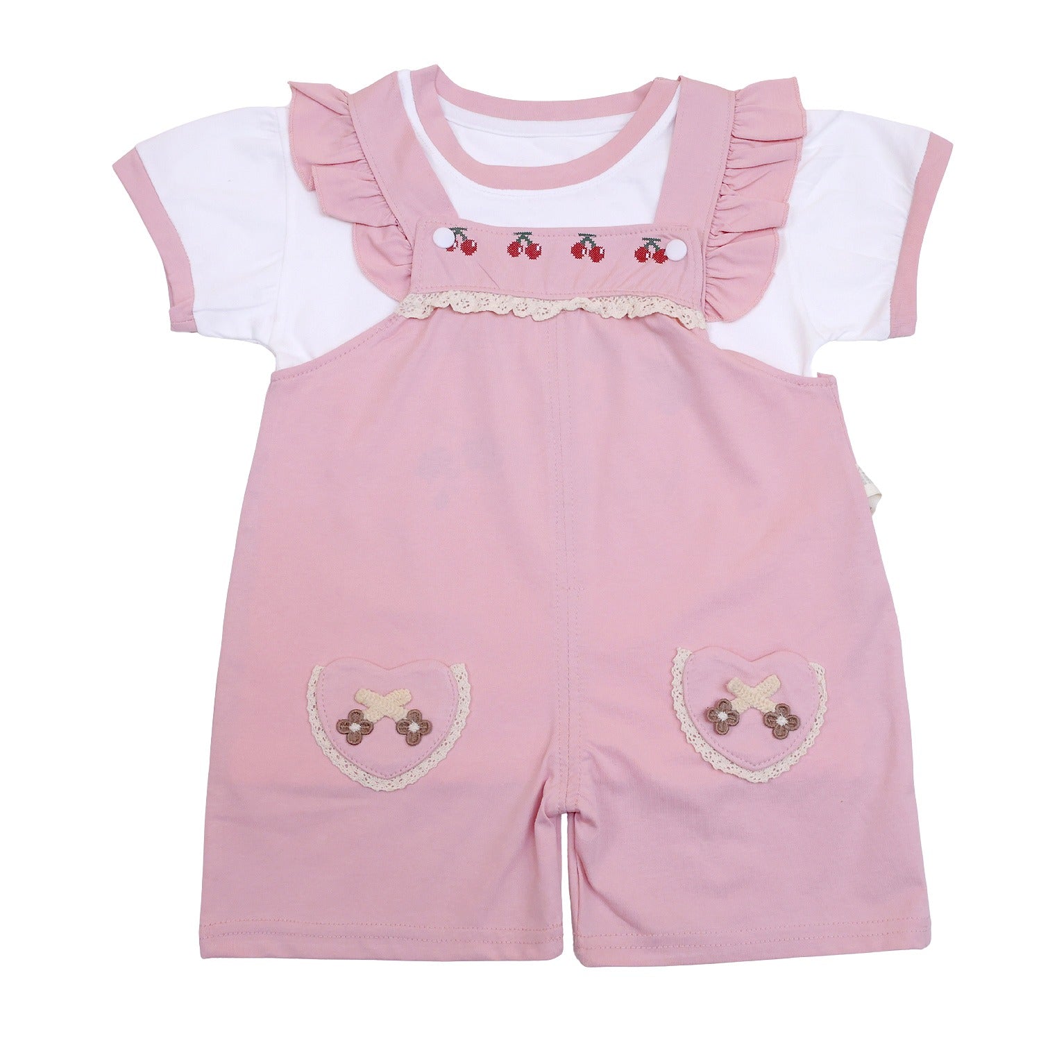 Girls Short Sleeves Dungaree with pockets