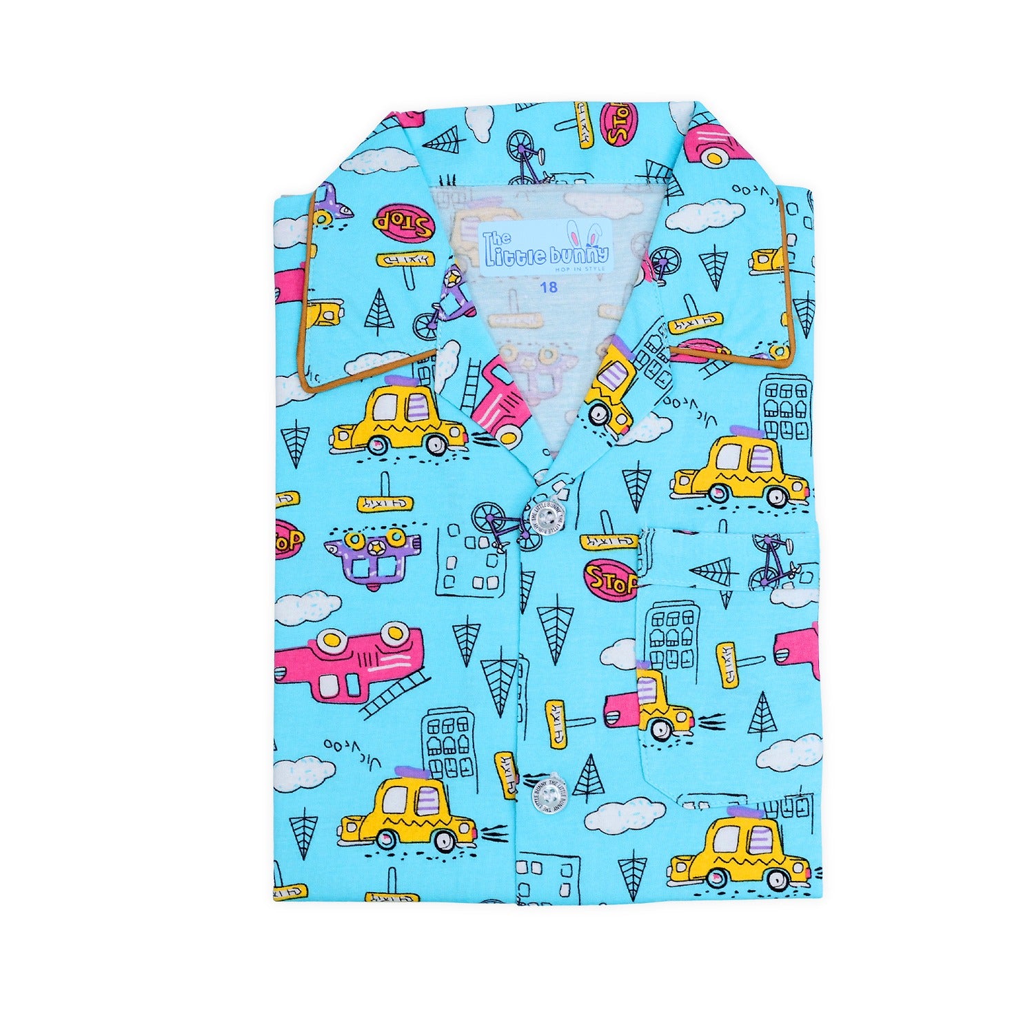 Front Open Night Suit with Car print