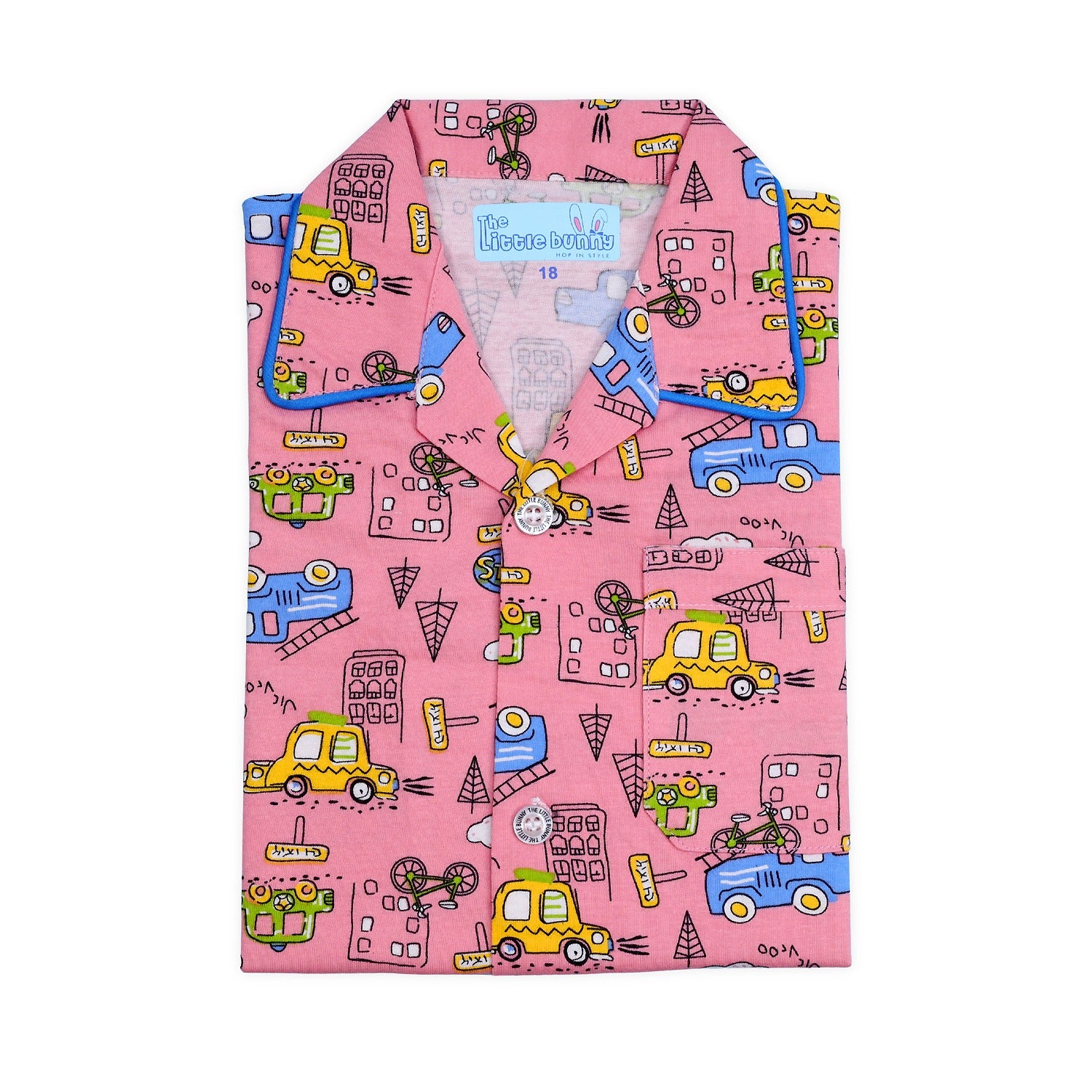 Front Open Night Suit with Car print