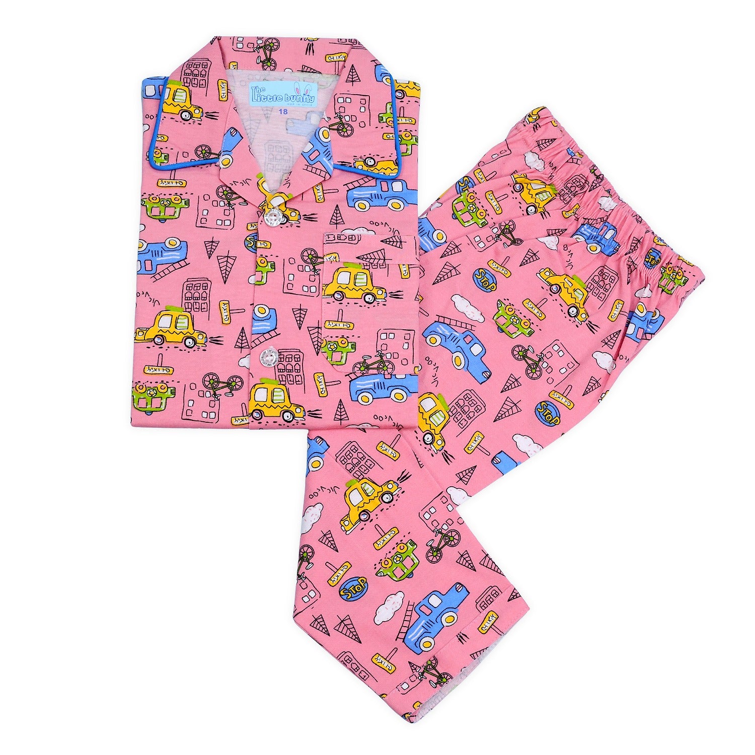 Front Open Night Suit with Car print