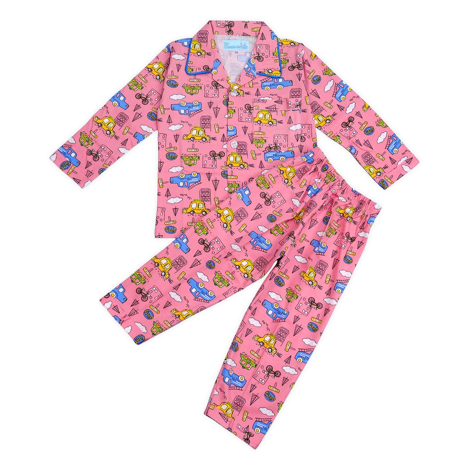 Front Open Night Suit with Car print