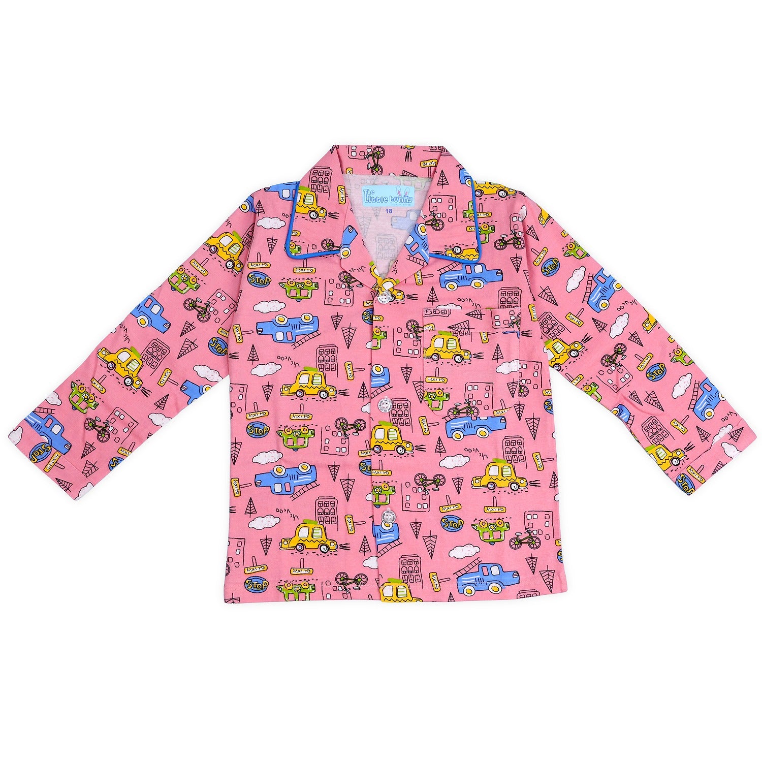 Front Open Night Suit with Car print