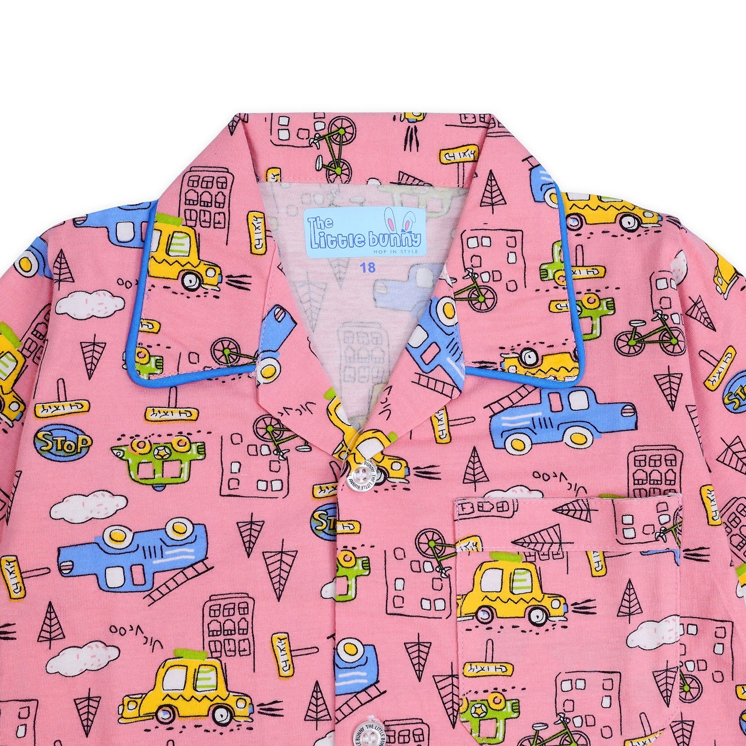 Front Open Night Suit with Car print