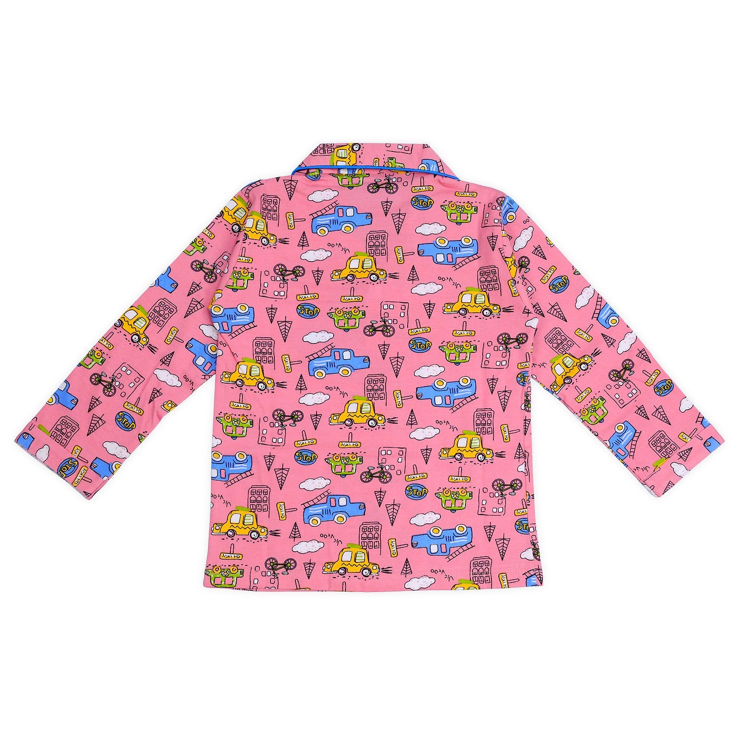 Front Open Night Suit with Car print
