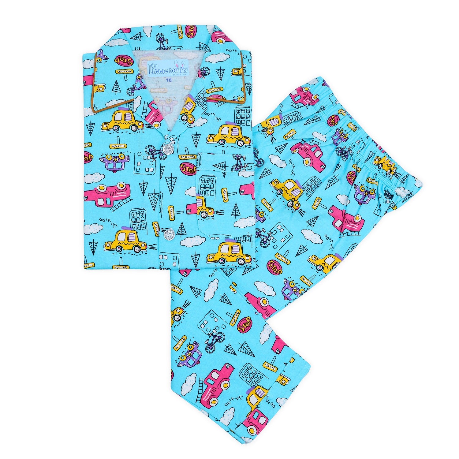 Front Open Night Suit with Car print