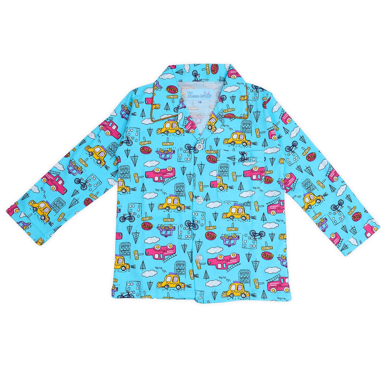Front Open Night Suit with Car print