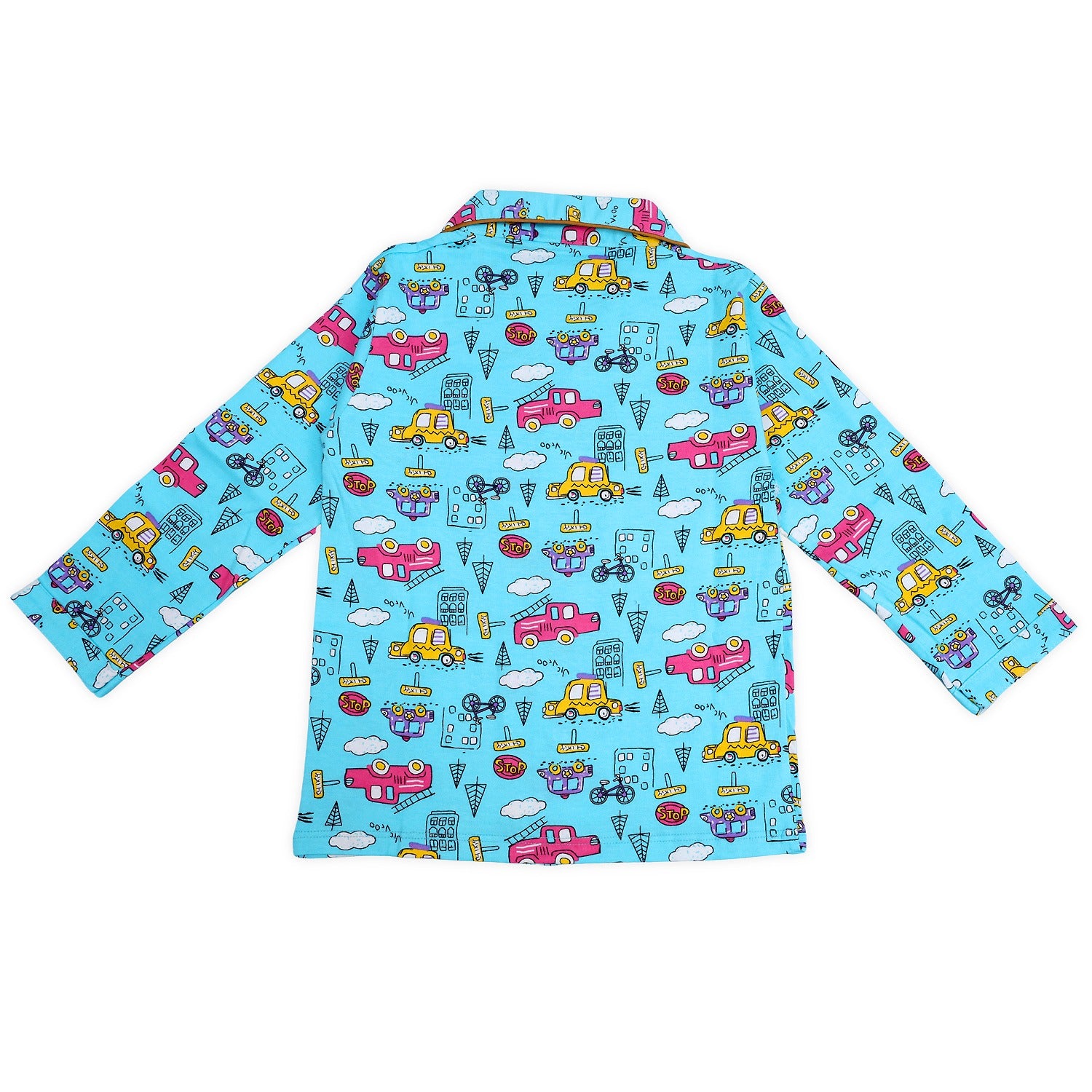 Front Open Night Suit with Car print