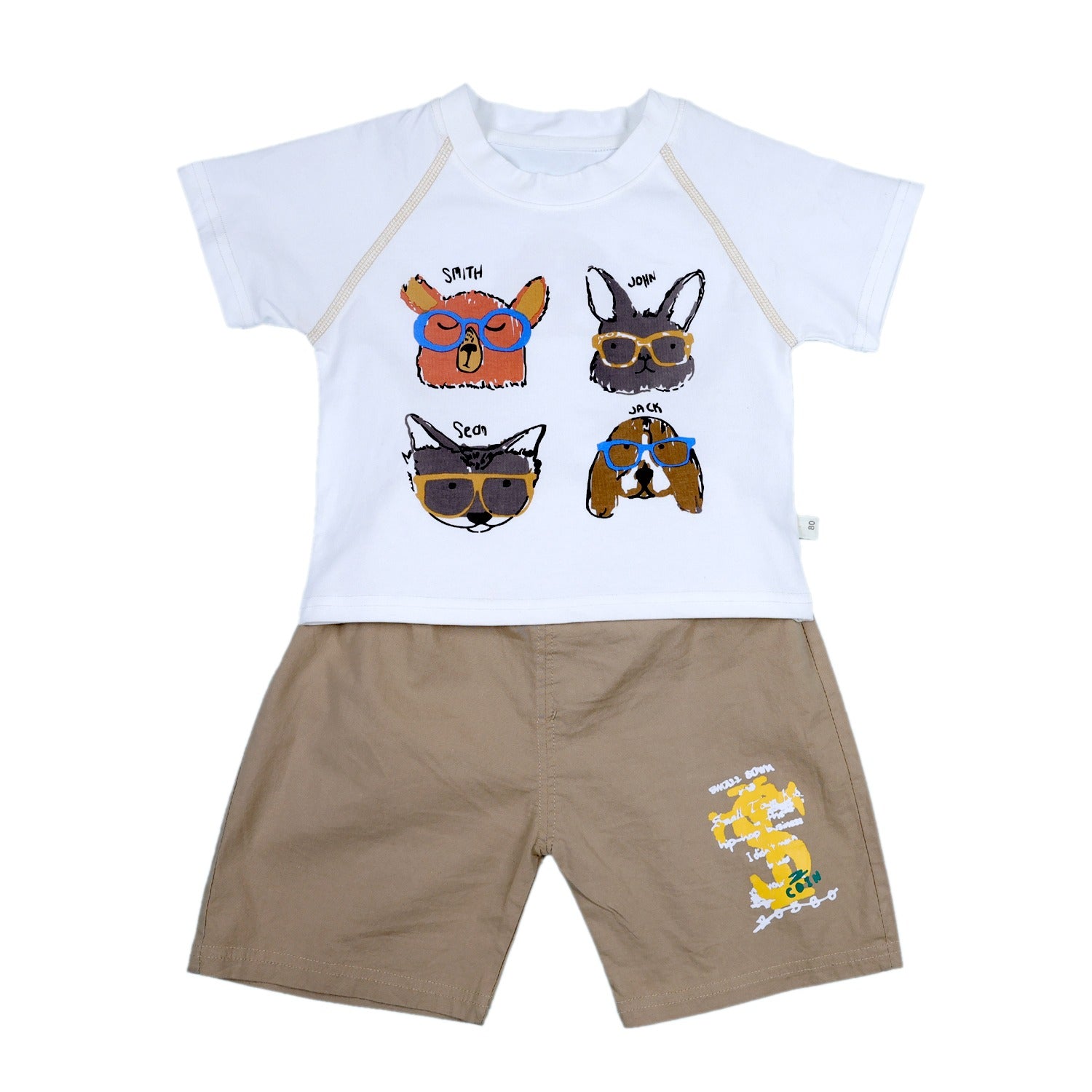Summer Set with Cartoon Prints on T-Shirt