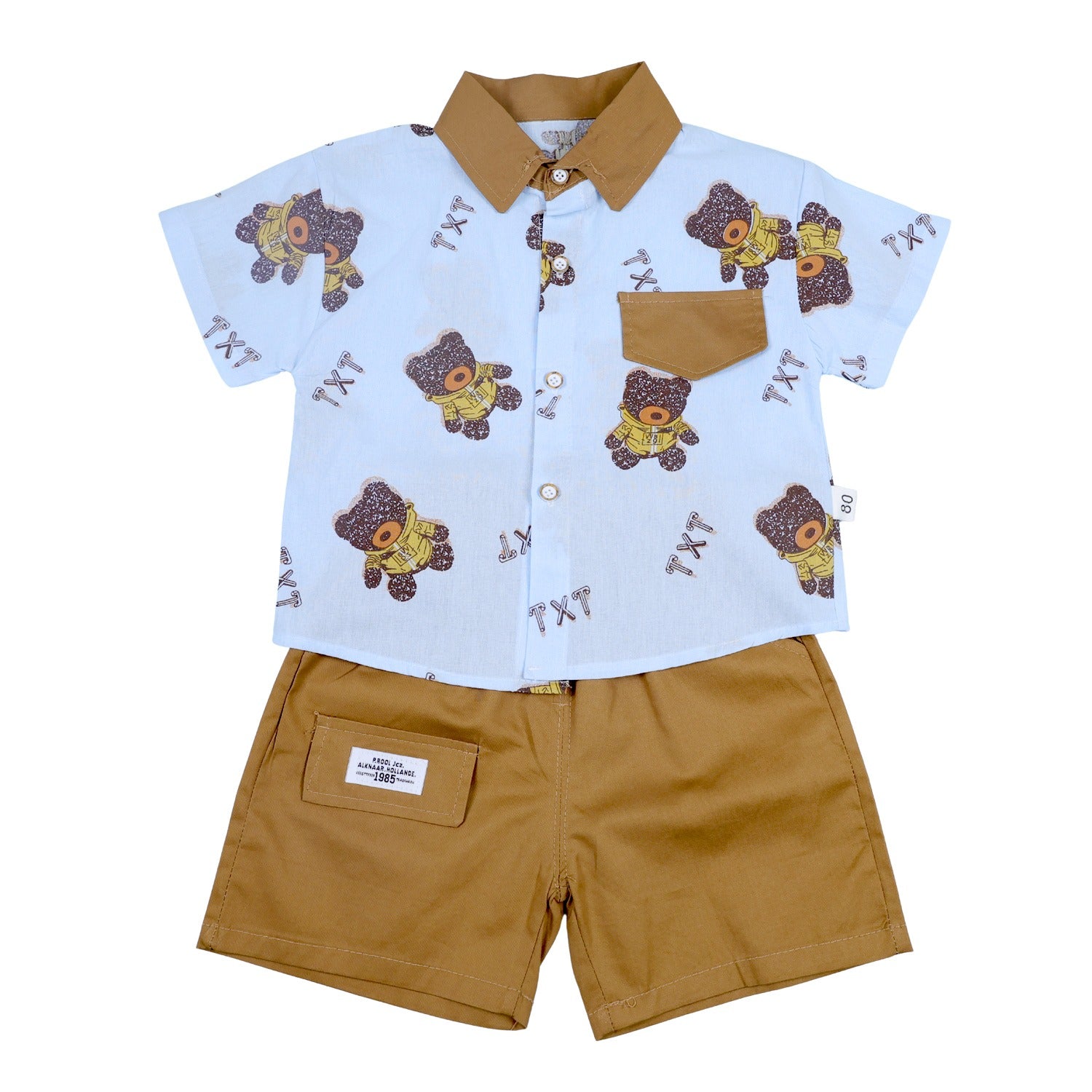 Shirt with Bear Print and Shorts