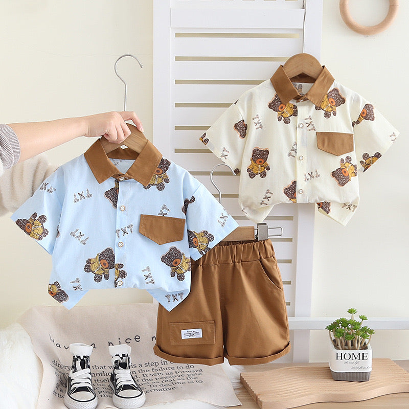 Shirt with Bear Print and Shorts