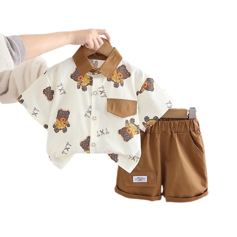 Shirt with Bear Print and Shorts