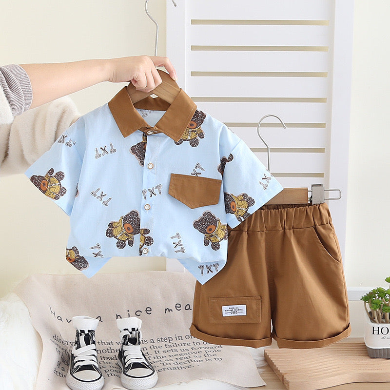 Shirt with Bear Print and Shorts