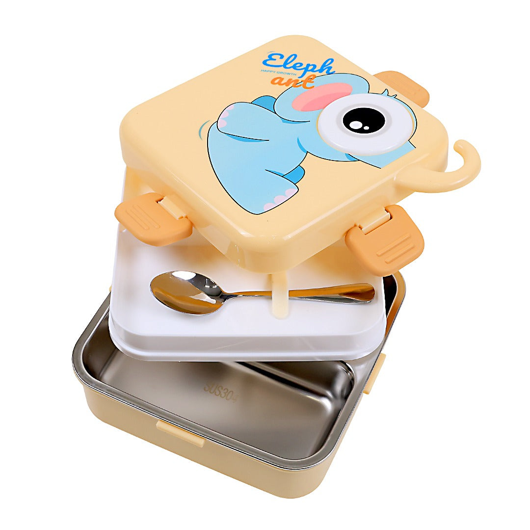 Kids Stainless Steel Lunch Box with Cute Elephant Design and Secure Locking Lid