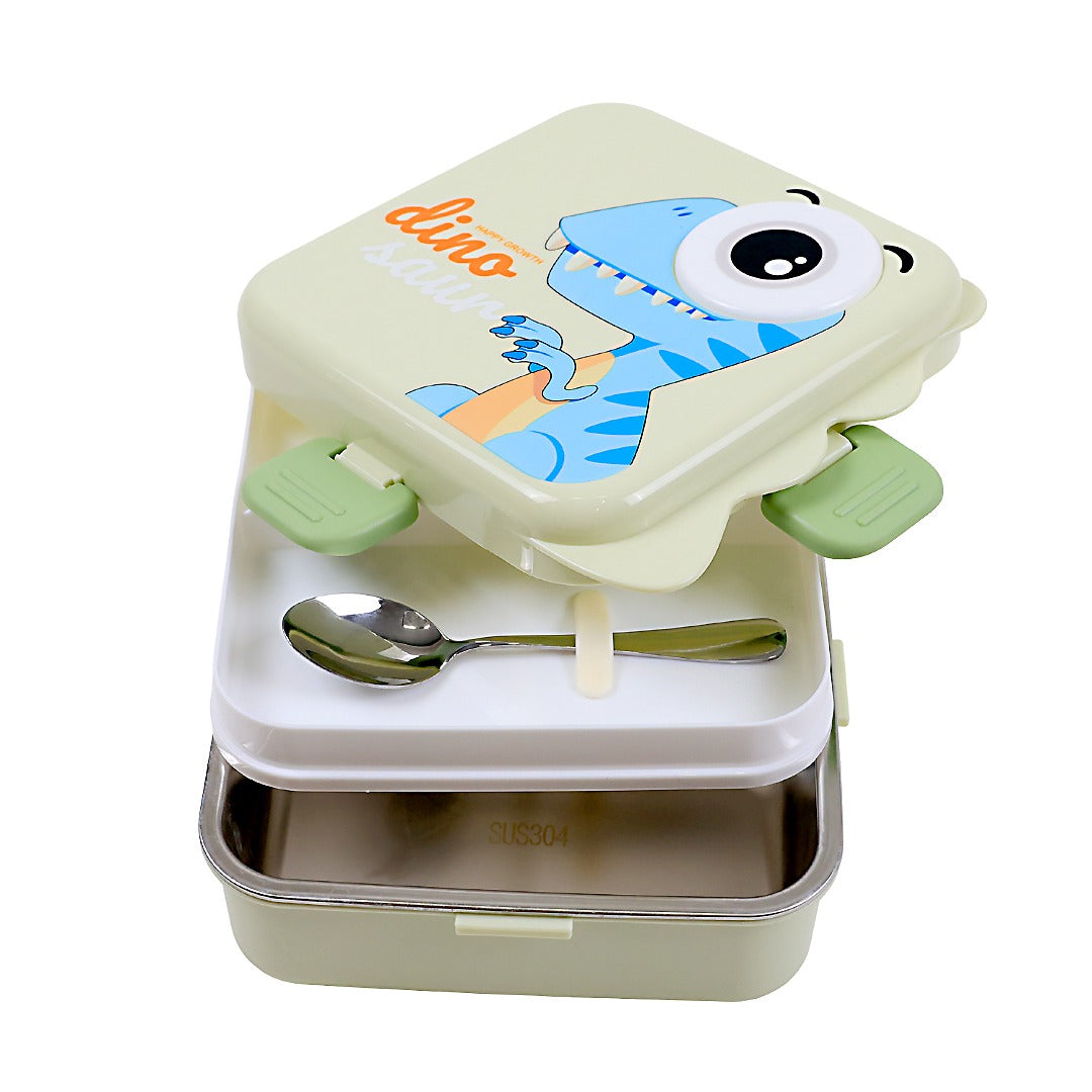 Kids Stainless Steel Dinosaur-Themed Lunch Box with Secure Lock