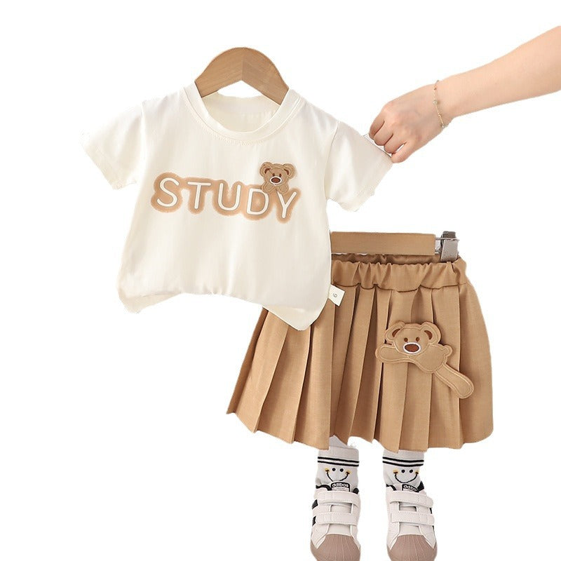 Summer Skirt set for Girls with Bear Patch
