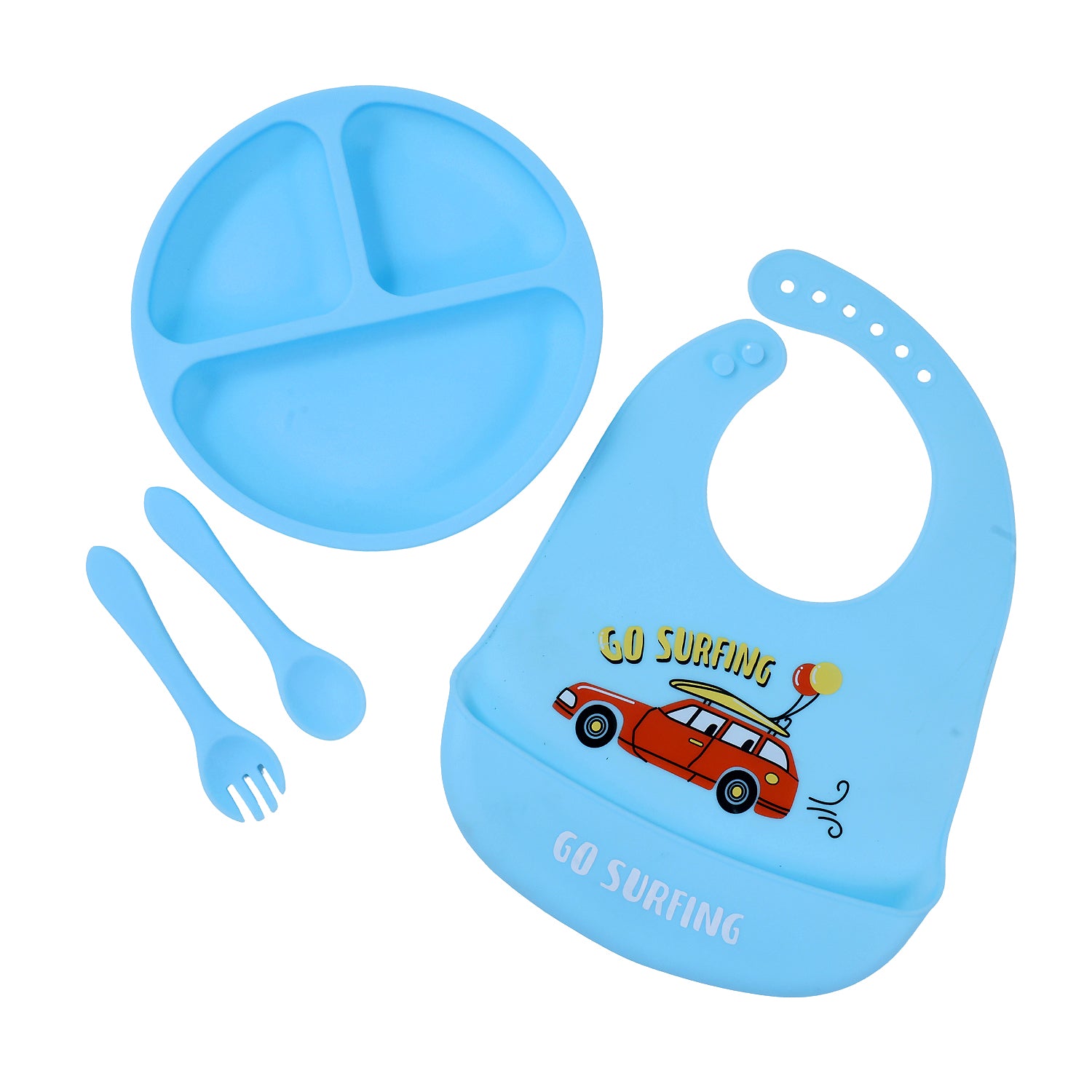 Baby Silicone Feeding Set with Bib, Plate &amp; Spoon – 6+ Months