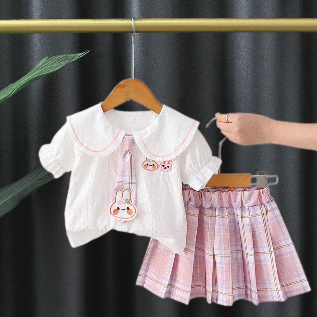 Girls Peter Pan Collared Shirt & Skirt Set