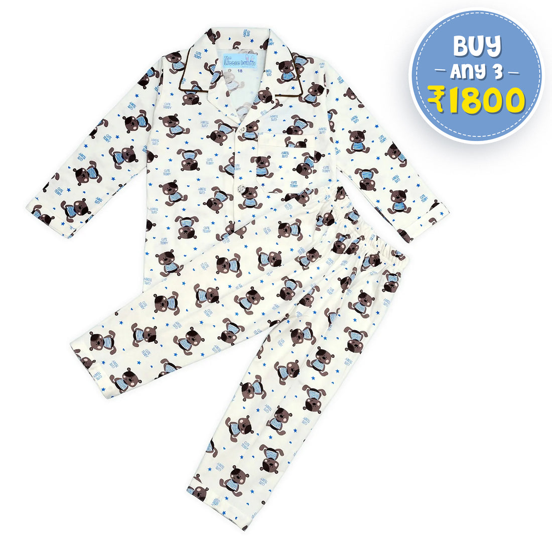 Funny Teddy Kids Unisex  Night suit