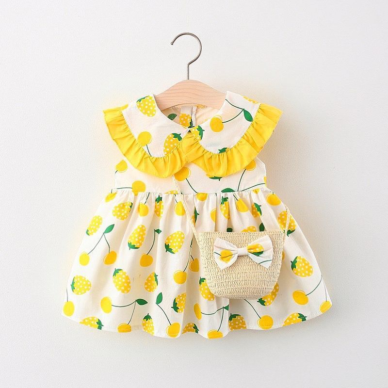 Frock with Strawberry print and Bow Sling