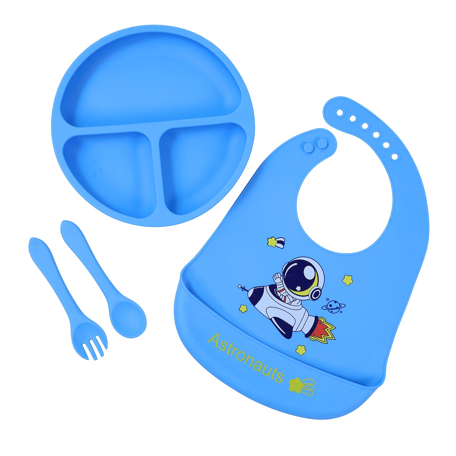 Baby Silicone Feeding Set with Bib, Plate &amp; Spoon – 6+ Months