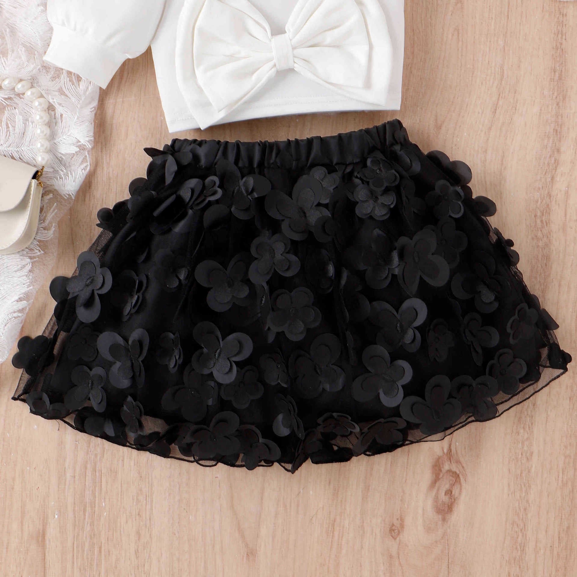 Girls Applique Top And Applique Flower Skirt