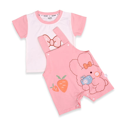 Girls Bow &amp; Bunny T-shirt, Dungaree Set