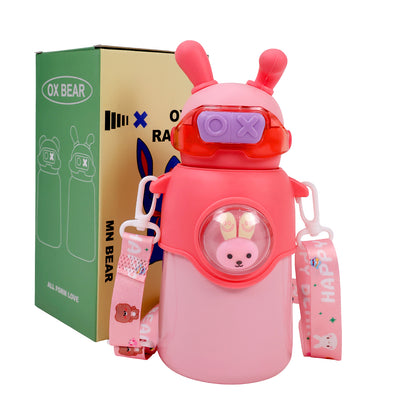 Bunny Stainless Steel Sipper Bottle for Kids | Cute Rabbit Design with Strap | Leak-Proof &amp; Durable