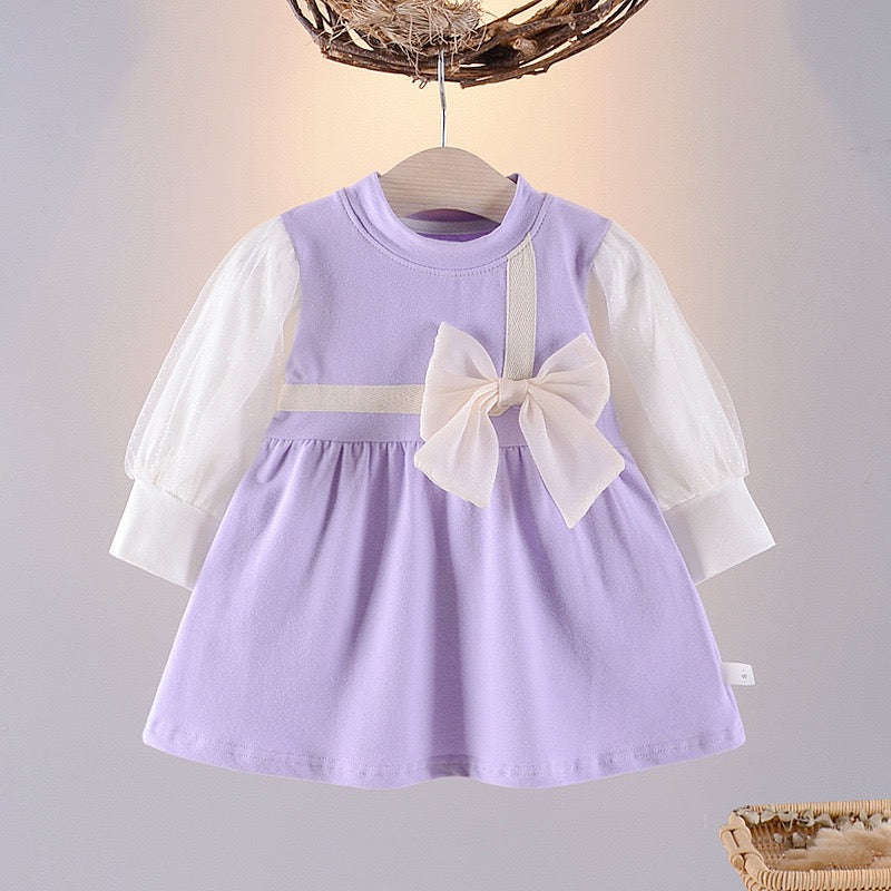 Baby Bliss Full Sleeved Cotton Bow Dress